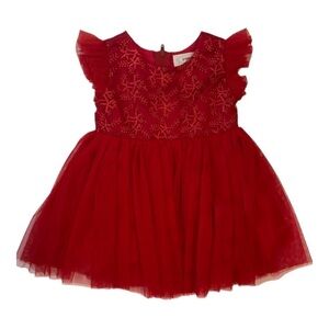 POPATU Baby Girls Red Short Sleeve Tulle Holiday Dress Size 12 Months NWT